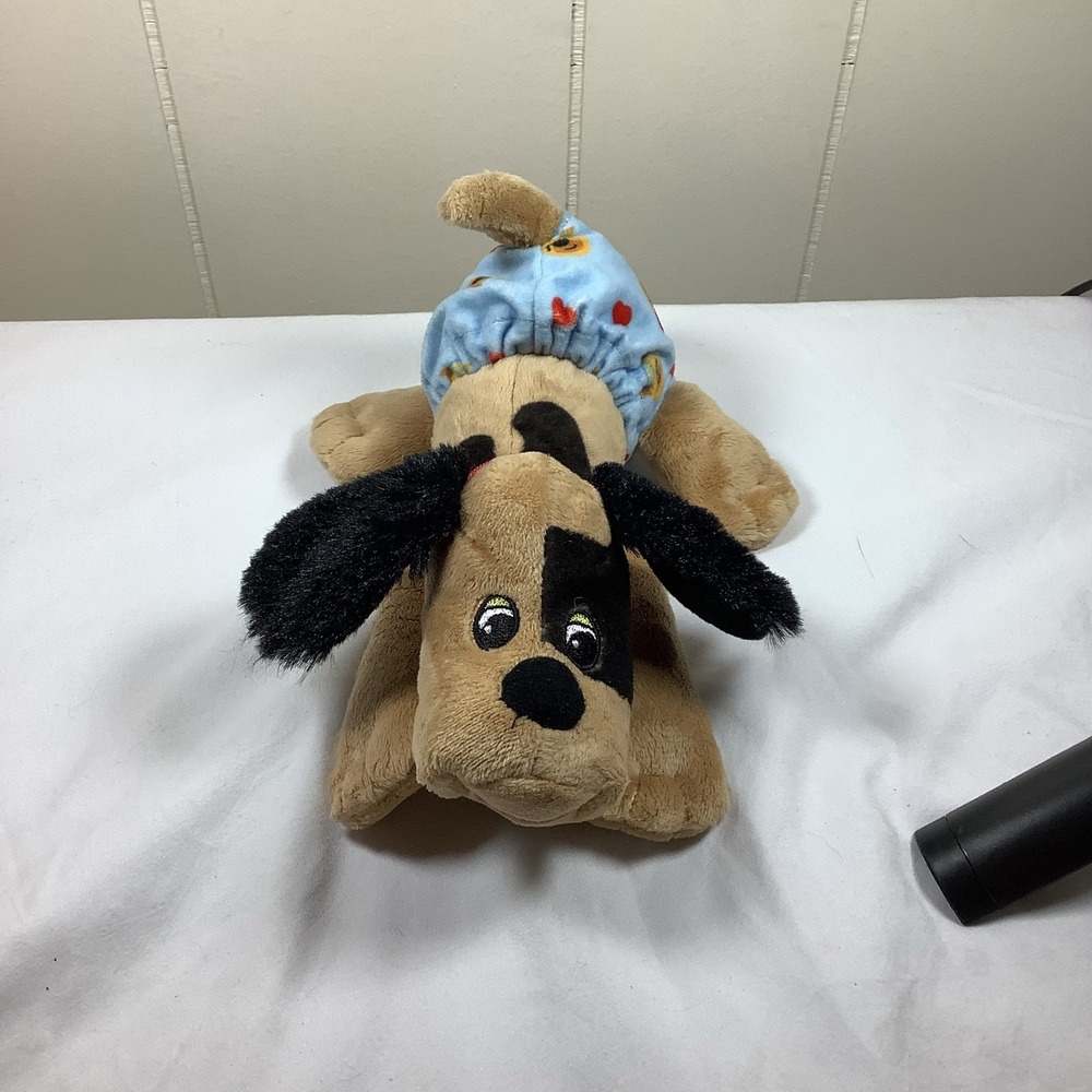 Pound Puppies Newborns Brown Black Spot Dog Plush 8" Blue Diaper